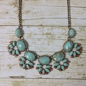 Faux Turquoise Gold Orange Statement Necklace